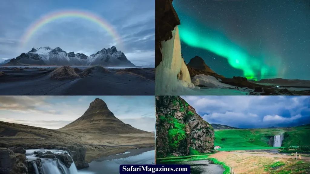 Iceland aurora borealis, volcanic scenery