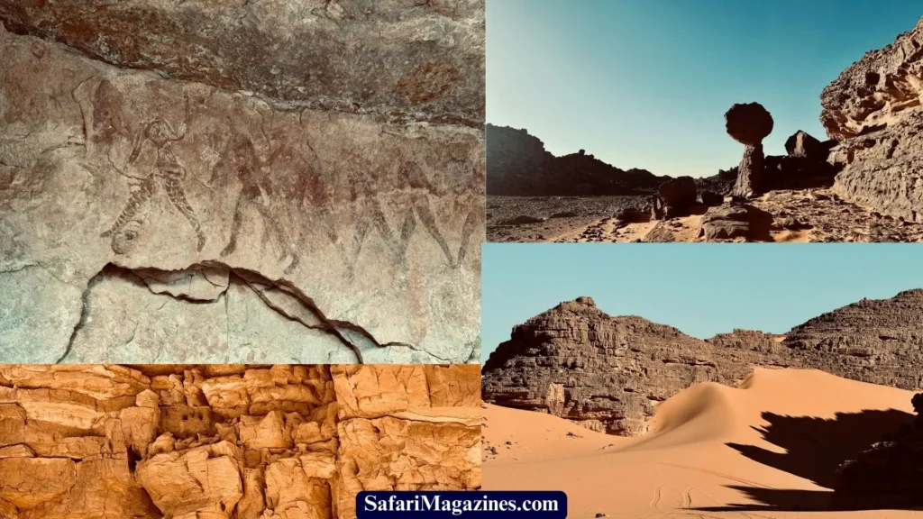 Tassili n'Ajjer National Park, southeastern Algeria, Africa, rock formations, ancient cave paintings, and vast Sahara