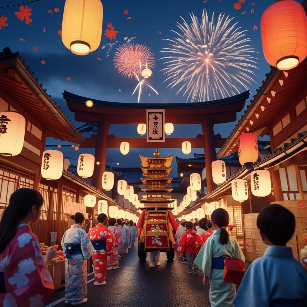 Group of people and kid gathering and Celebrating Local Festival in Japan